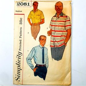 VTG 50s/60s Mens Shirt Set Simplicity Printed Sewing Patterns 2081, 3 Styles